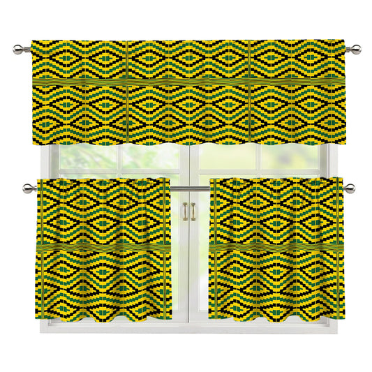 Kente African Pattern Print 3 Piece Kitchen Curtains