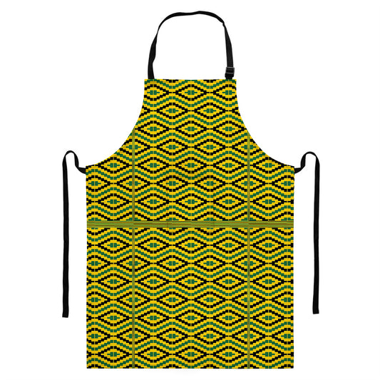 Kente African Pattern Print Bib Apron With Pocket