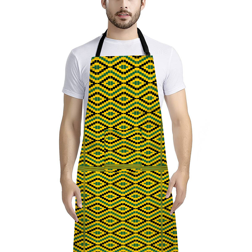 Kente African Pattern Print Bib Apron With Pocket