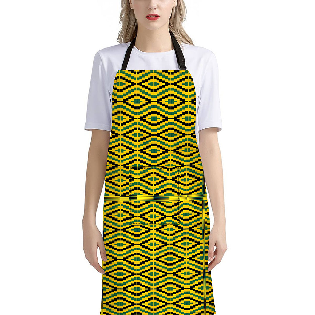 Kente African Pattern Print Bib Apron With Pocket