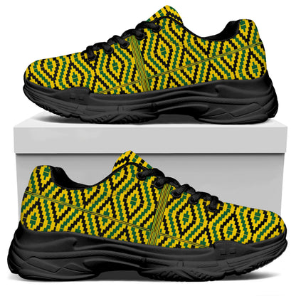 Kente African Pattern Print Black Chunky Shoes