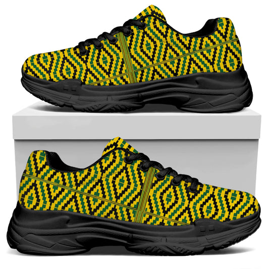 Kente African Pattern Print Black Chunky Shoes