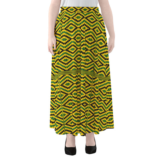 Kente African Pattern Print Chiffon Maxi Skirt