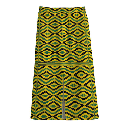 Kente African Pattern Print Cotton Front Slit Maxi Skirt