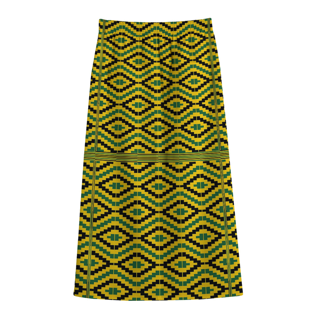 Kente African Pattern Print Cotton Front Slit Maxi Skirt