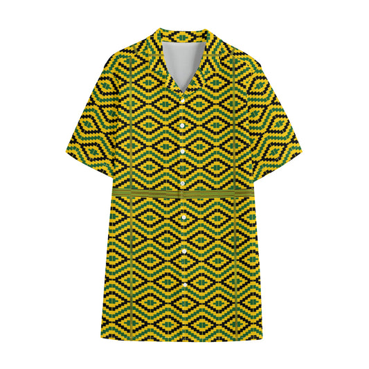 Kente African Pattern Print Cotton Hawaiian Shirt