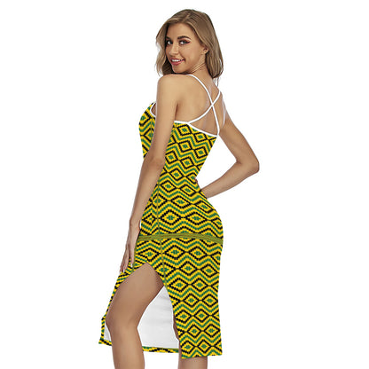 Kente African Pattern Print Cross Back Cami Dress