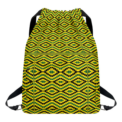 Kente African Pattern Print Drawstring Backpack
