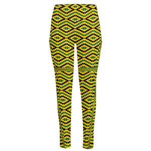 Kente African Pattern Print High-Waisted Pocket Leggings