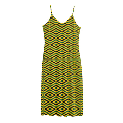 Kente African Pattern Print Jersey Midi Cami Dress
