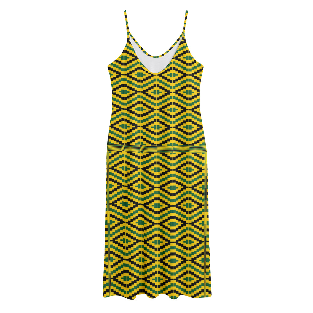 Kente African Pattern Print Jersey Midi Cami Dress