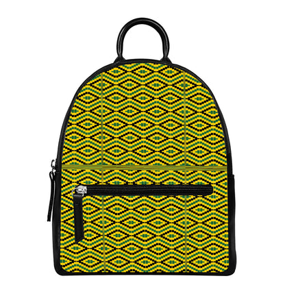 Kente African Pattern Print Leather Backpack