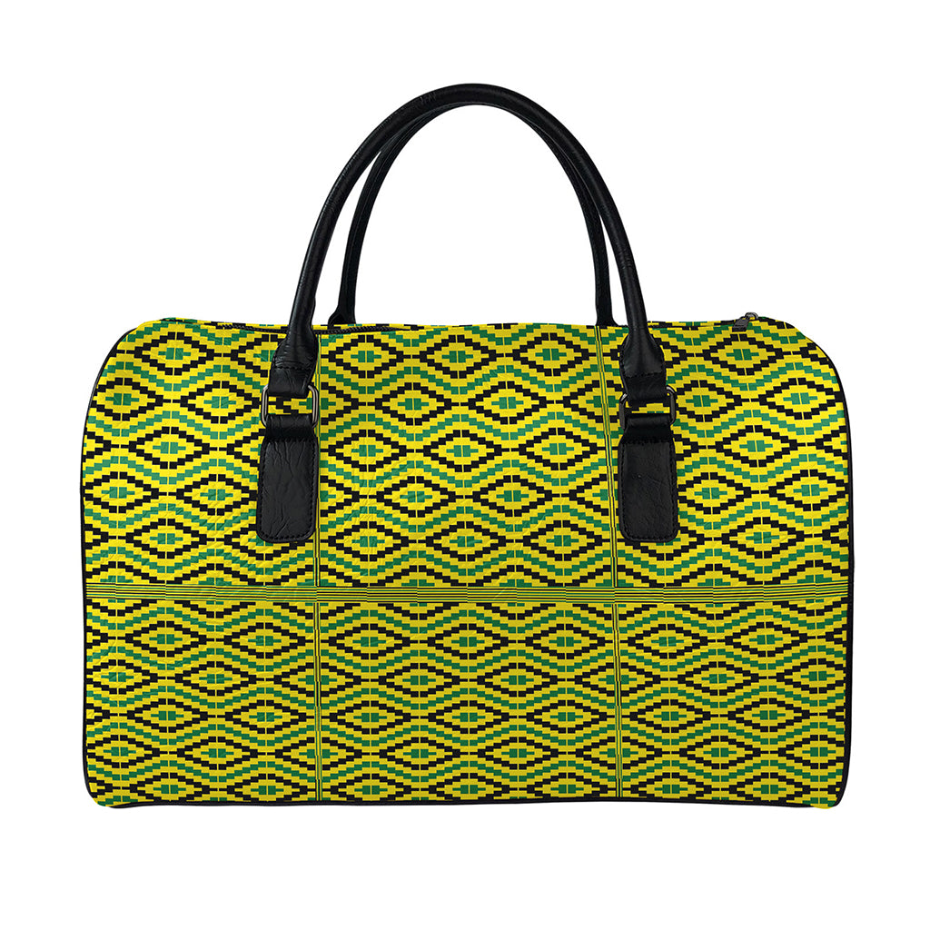 Kente African Pattern Print Leather Duffle Bag