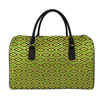 Kente African Pattern Print Leather Duffle Bag