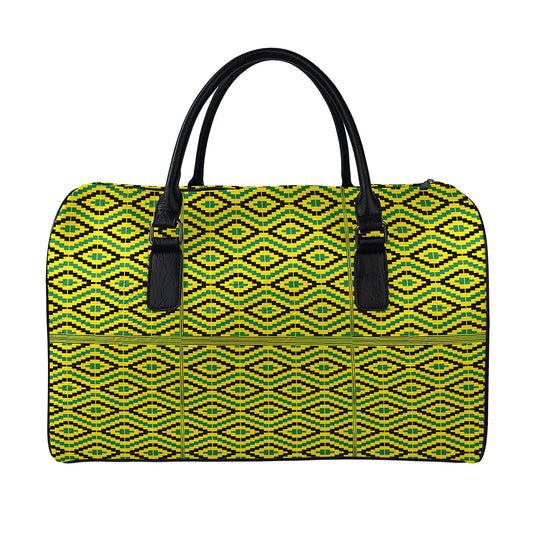 Kente African Pattern Print Leather Duffle Bag