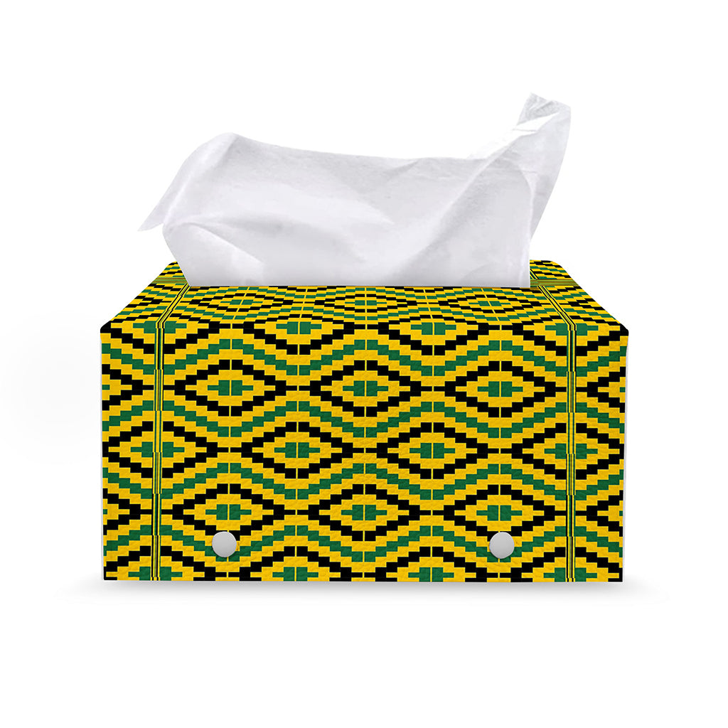Kente African Pattern Print Leather Tissue Box Cover