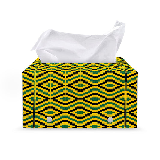 Kente African Pattern Print Leather Tissue Box Cover