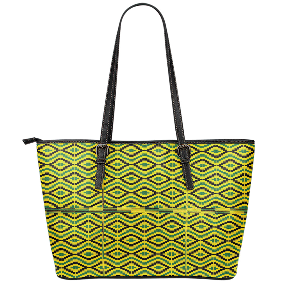 Kente African Pattern Print Leather Tote Bag