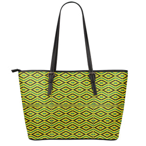 Kente African Pattern Print Leather Tote Bag