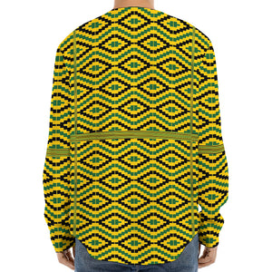 Kente African Pattern Print Long Sleeve Baseball Jersey