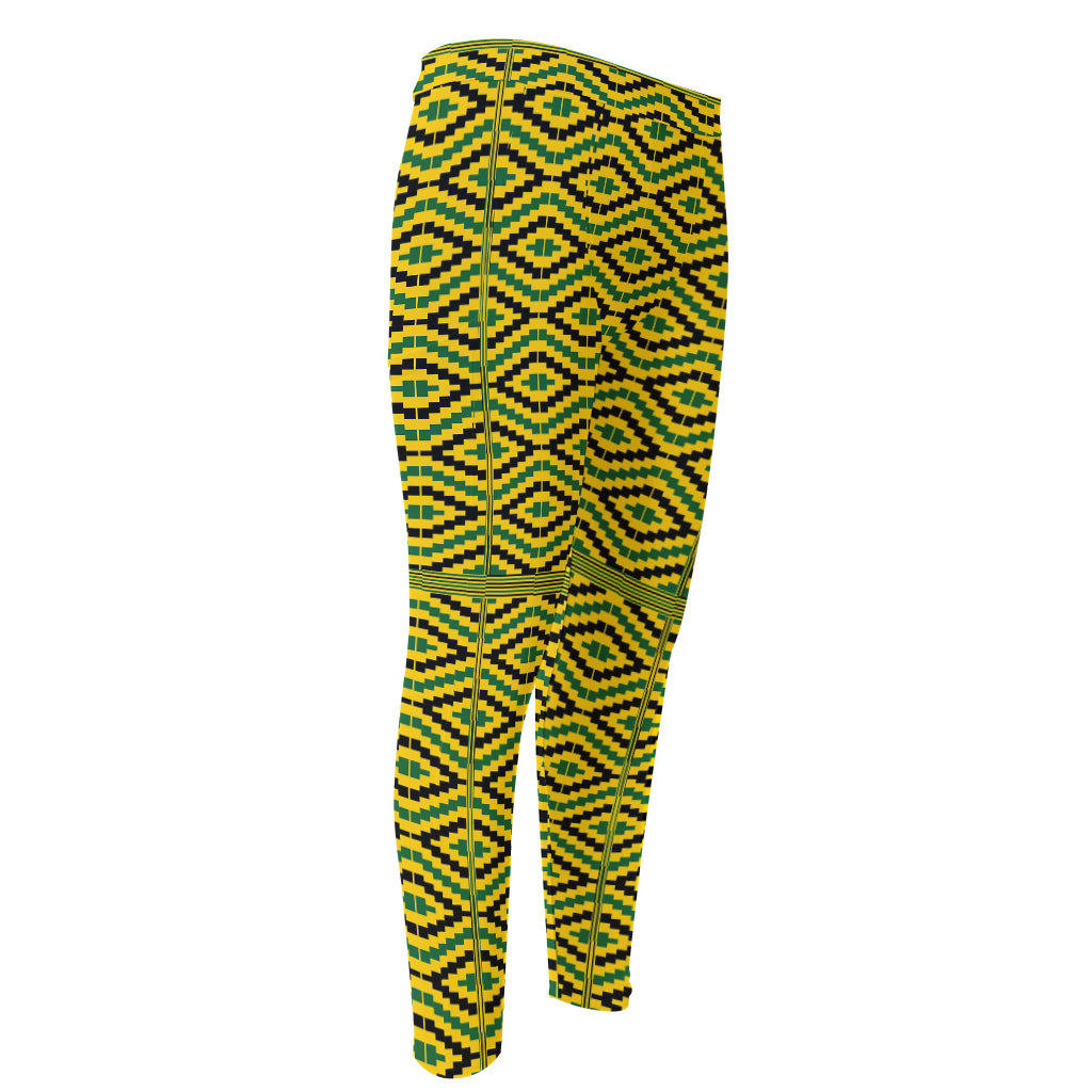 Kente African Pattern Print Men's Compression Pants