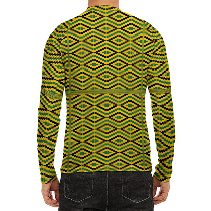 Kente African Pattern Print Men's Long Sleeve Rash Guard