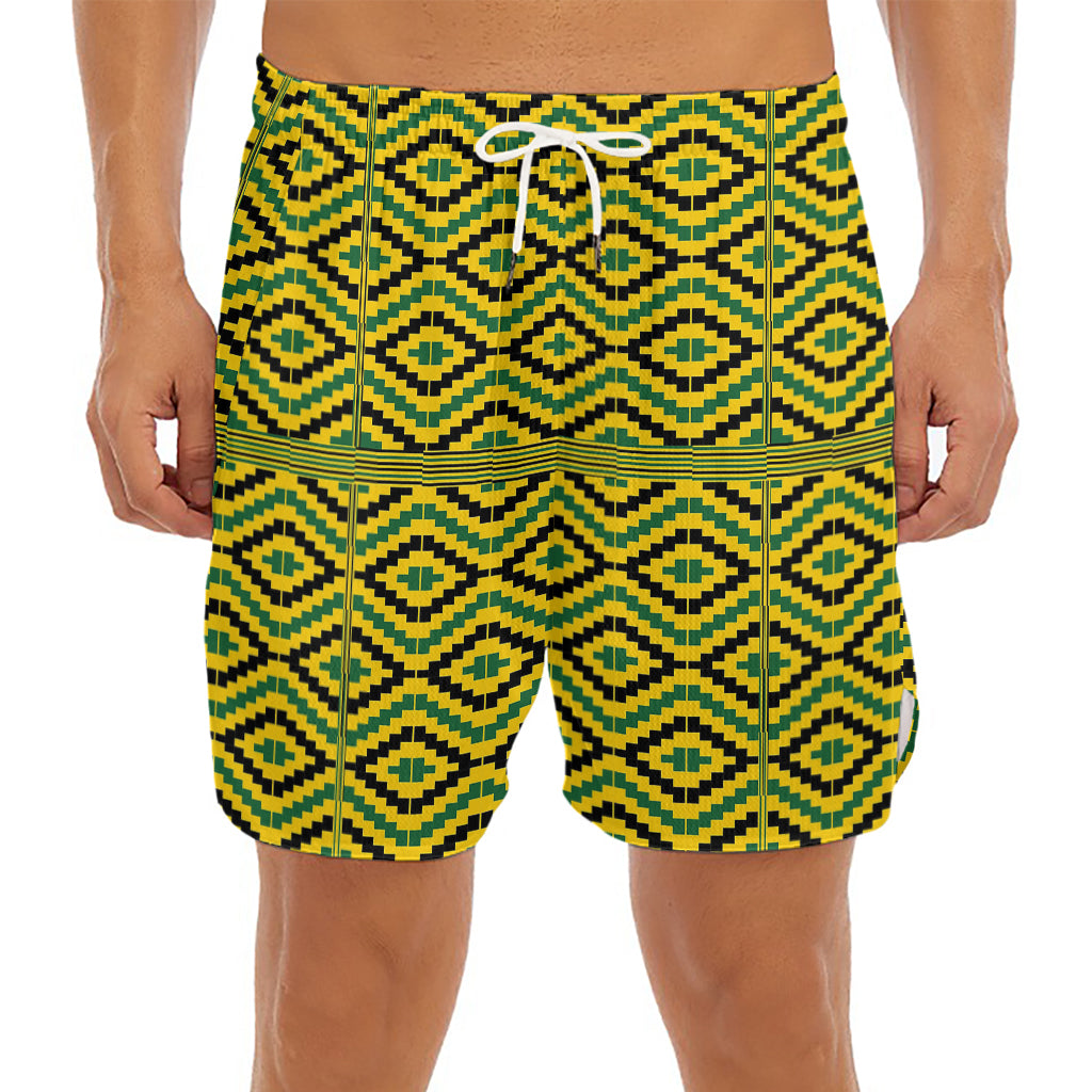Kente African Pattern Print Men's Split Running Shorts