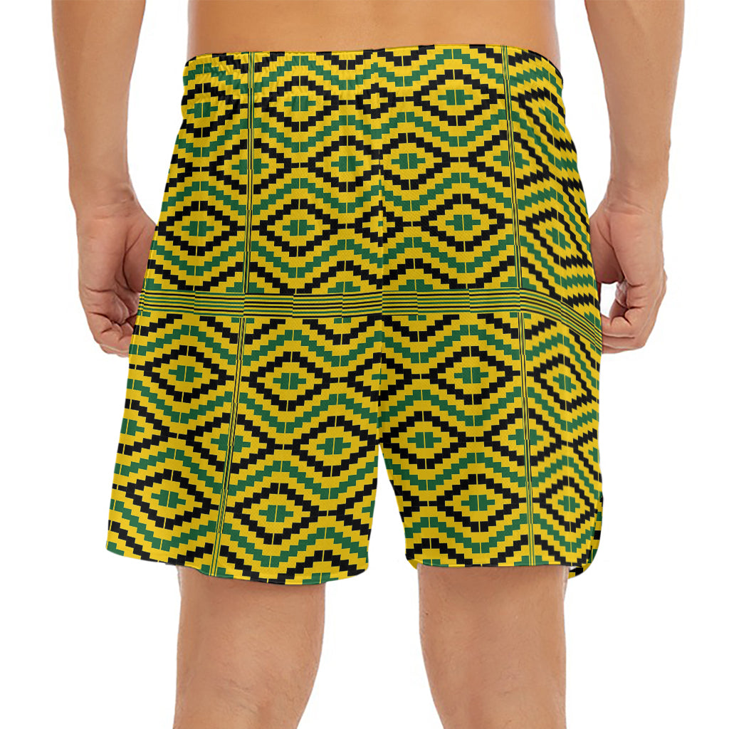 Kente African Pattern Print Men's Split Running Shorts
