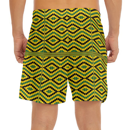 Kente African Pattern Print Men's Split Running Shorts