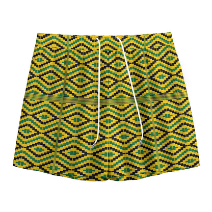 Kente African Pattern Print Mesh Shorts