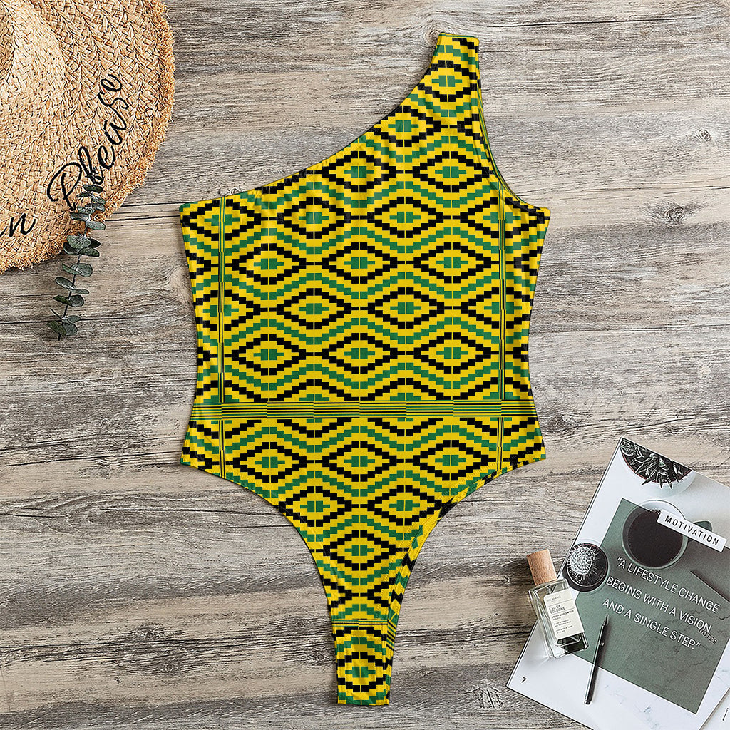 Kente African Pattern Print One Shoulder Bodysuit