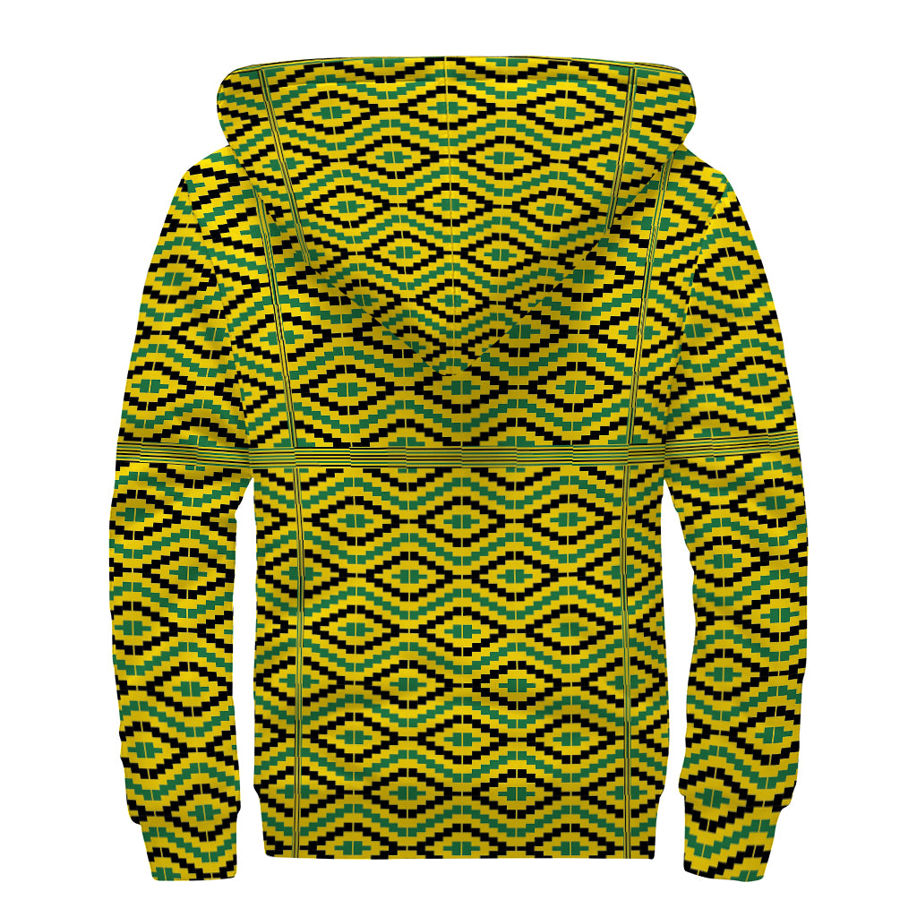 Kente African Pattern Print Sherpa Lined Zip Up Hoodie