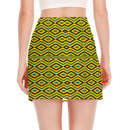 Kente African Pattern Print Side Slit Mini Skirt