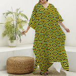 Kente African Pattern Print Silk V-Neck Kaftan Dress