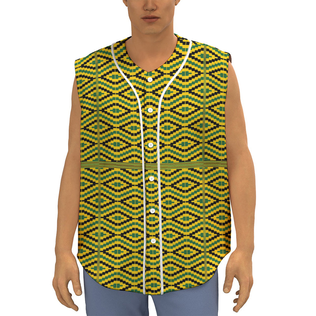 Kente African Pattern Print Sleeveless Baseball Jersey