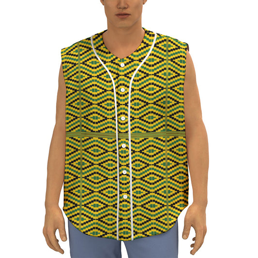 Kente African Pattern Print Sleeveless Baseball Jersey