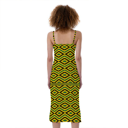 Kente African Pattern Print Slim Fit Midi Cami Dress