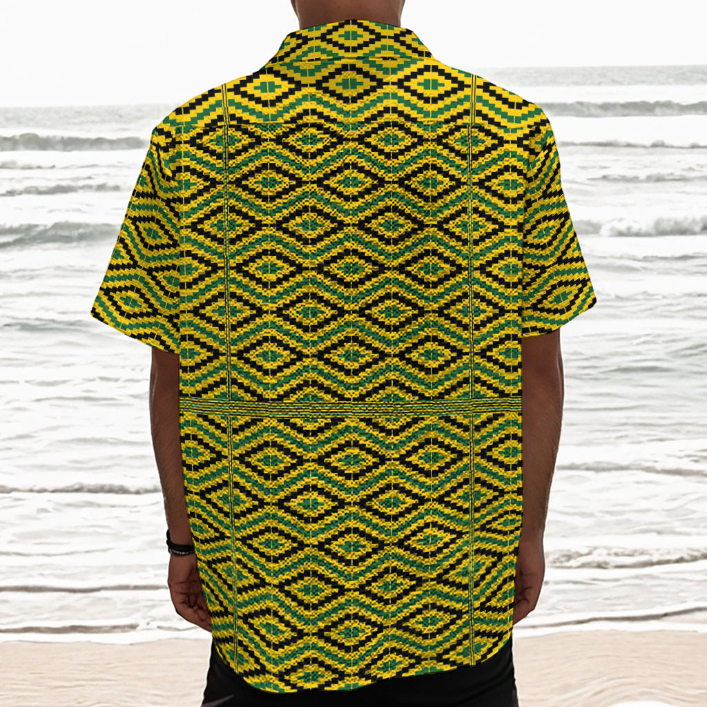 Kente African Pattern Print Textured Short Sleeve Shirt