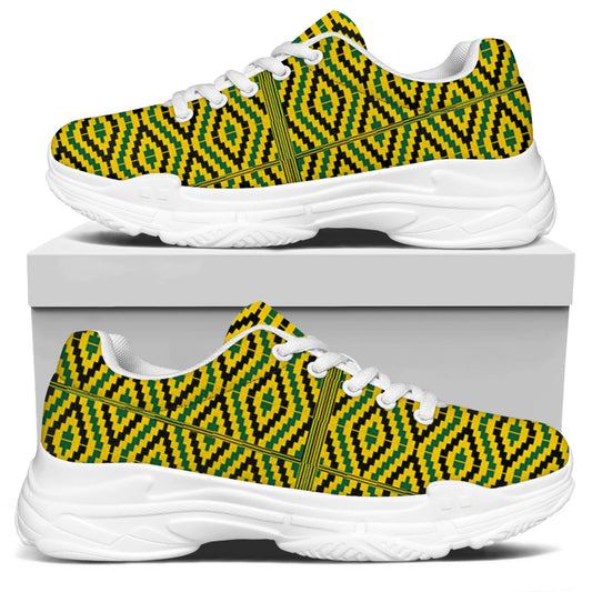Kente African Pattern Print White Chunky Shoes
