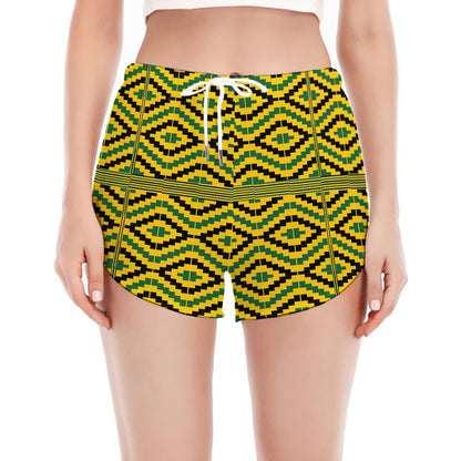 Kente African Pattern Print Women's Split Running Shorts