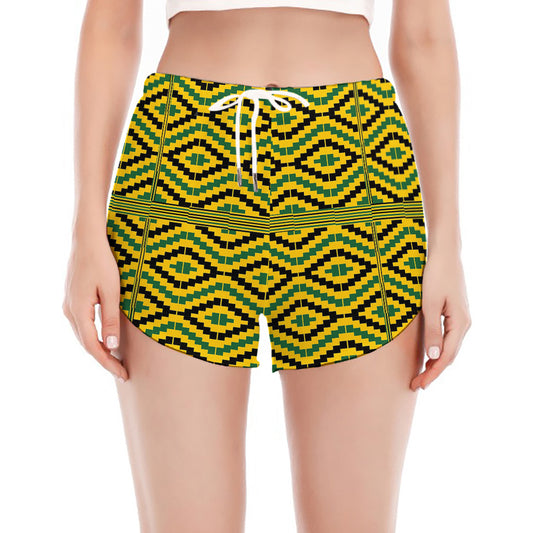 Kente African Pattern Print Women's Split Running Shorts