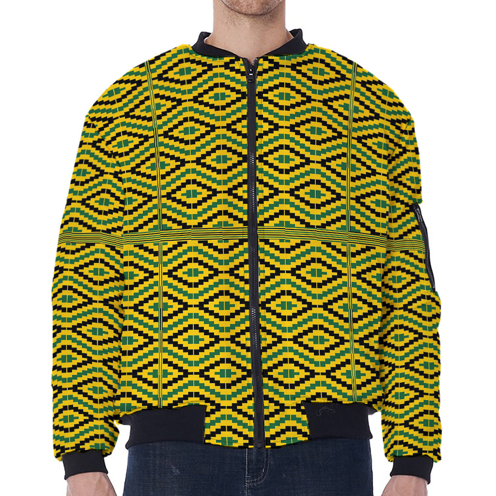 Kente African Pattern Print Zip Sleeve Bomber Jacket