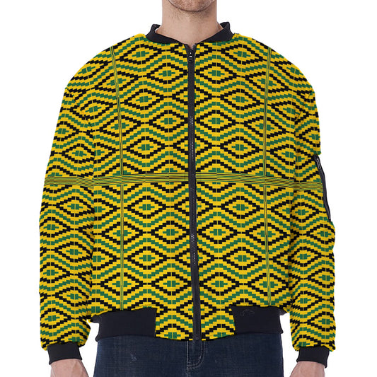 Kente African Pattern Print Zip Sleeve Bomber Jacket