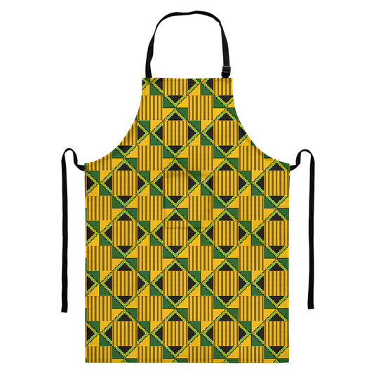 Kente Ethnic Pattern Print Bib Apron With Pocket