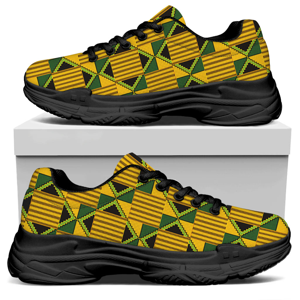 Kente Ethnic Pattern Print Black Chunky Shoes