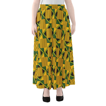 Kente Ethnic Pattern Print Chiffon Maxi Skirt