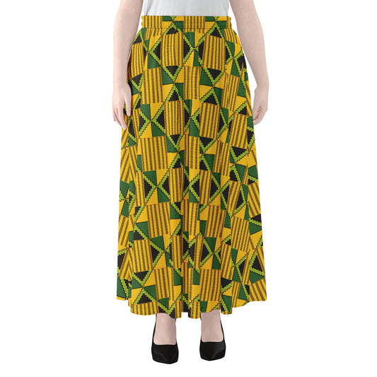 Kente Ethnic Pattern Print Chiffon Maxi Skirt