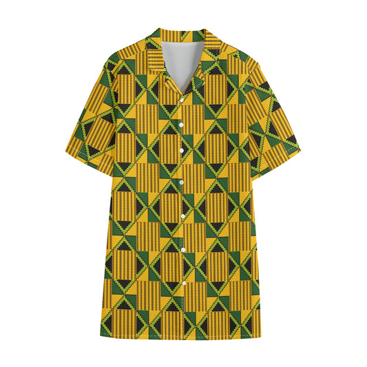 Kente Ethnic Pattern Print Cotton Hawaiian Shirt