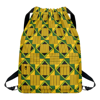 Kente Ethnic Pattern Print Drawstring Backpack