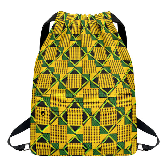 Kente Ethnic Pattern Print Drawstring Backpack